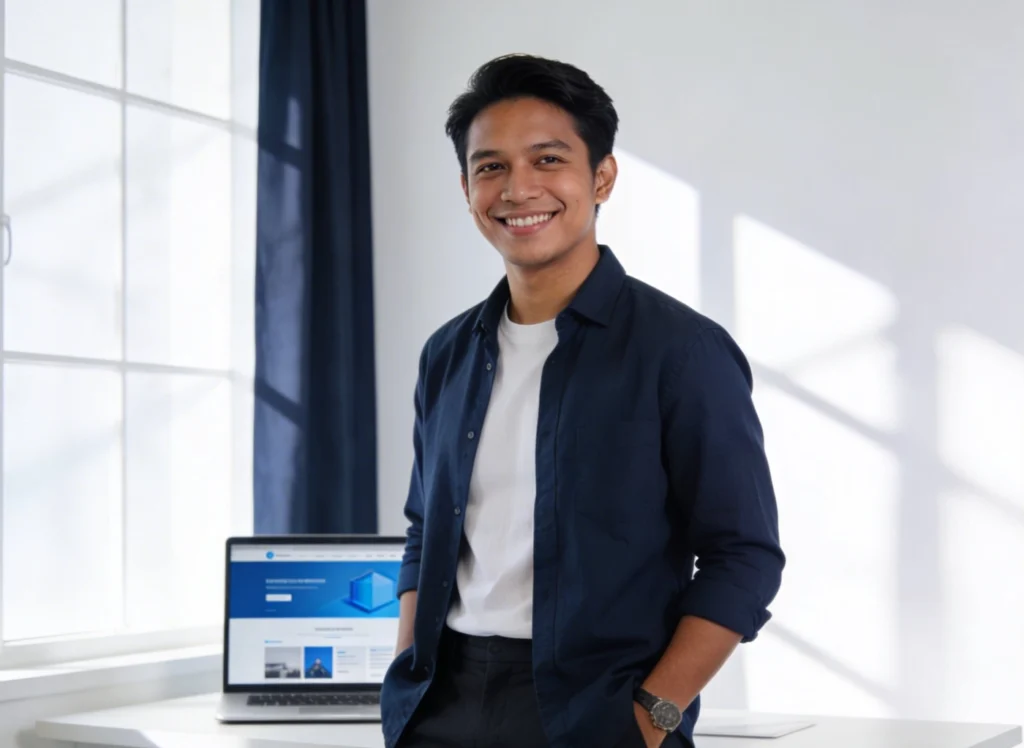 Successful business owner with website, digital marketing